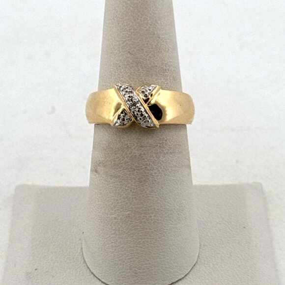 Estate Sterling Silver 925 Gold Tone X Crossover Ring w/ CZ Accents Size 6.5 - Picture 1 of 8